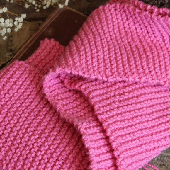 HandKnit Pink Scarf, Extra Long Yarn With Fringe, OOAK One Of A Kind - Picture 8 of 10